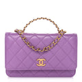 Lambskin Quilted Pick Me Up Wallet On Chain WOC Purple