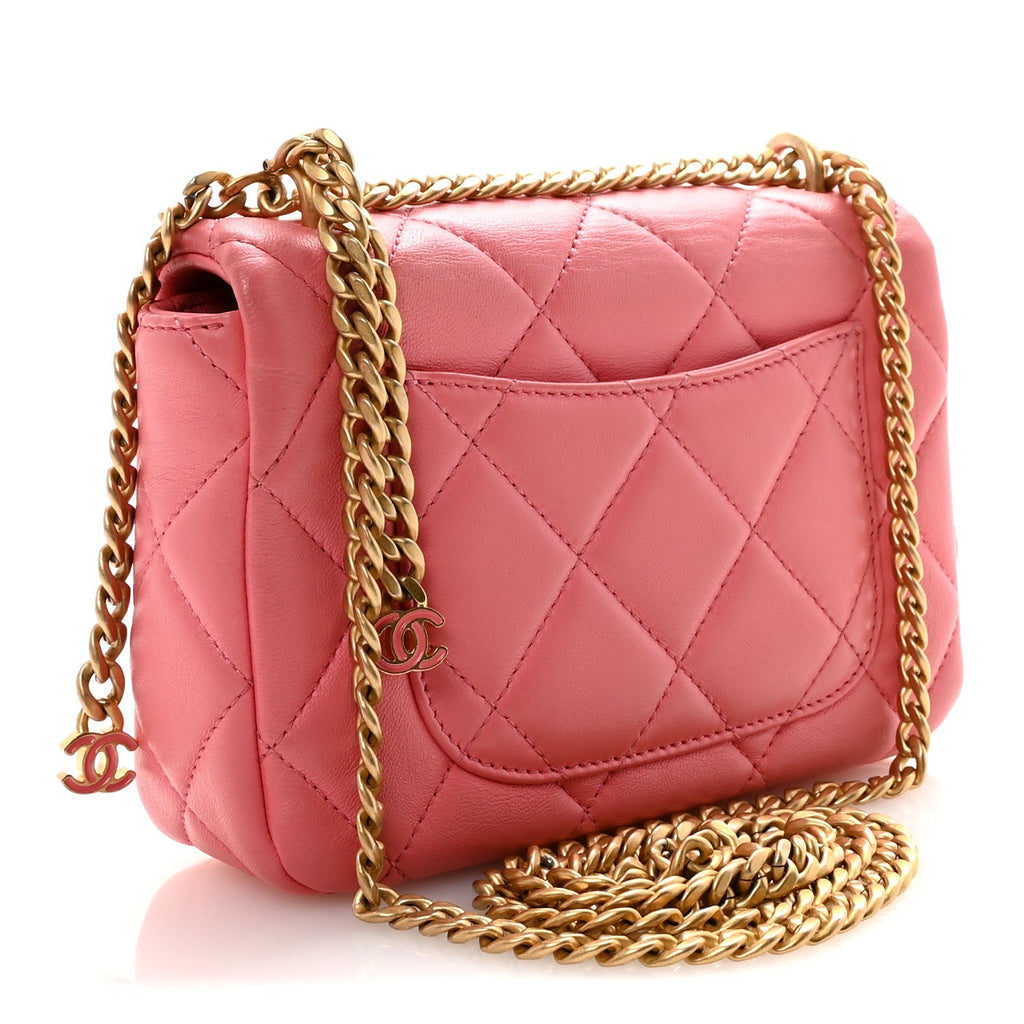 Lambskin Enamel Quilted Pending CC Mini Square Flap Pink