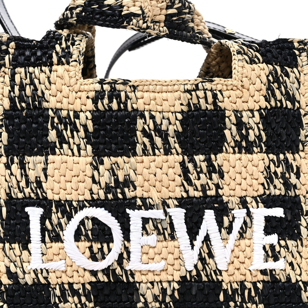 X PAULA'S IBIZA Raffia Mini Font Tote Black Natural