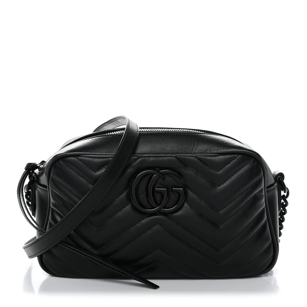 Calfskin Matelasse Monochrome Small GG Marmont Chain Shoulder Bag Black