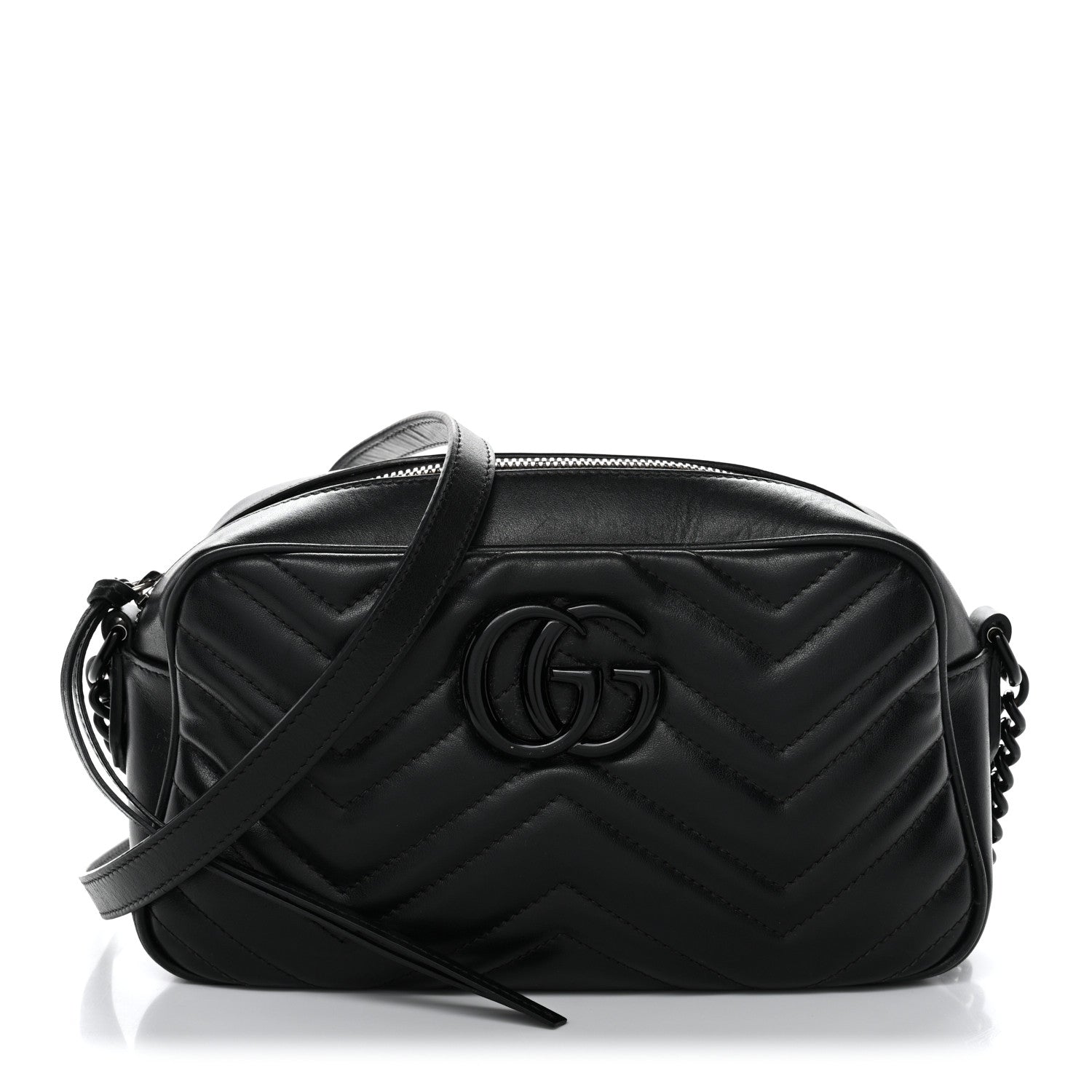 Calfskin Matelasse Monochrome Small GG Marmont Chain Shoulder Bag Black