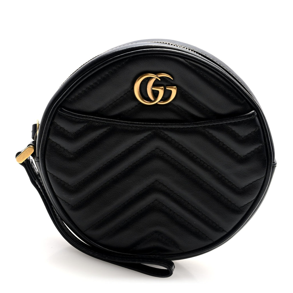 Calfskin Matelasse GG Marmont Round Wrist Wallet Black