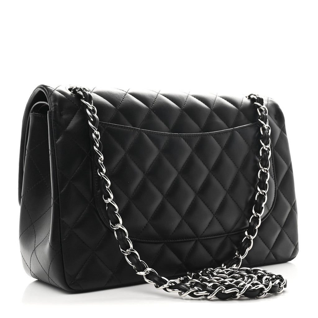 Lambskin Quilted Jumbo Double Flap Black