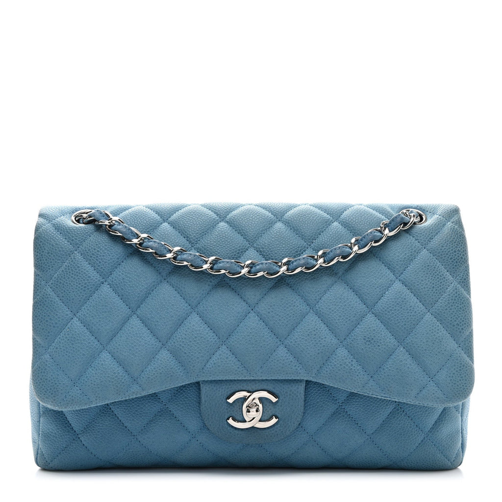 Iridescent Caviar Quilted Jumbo Double Flap Blue