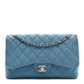Iridescent Caviar Quilted Jumbo Double Flap Blue