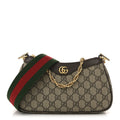 GG Supreme Monogram Textured Dollar Calfskin Web Small Ophidia GG Handbag Beige Ebony New Acero