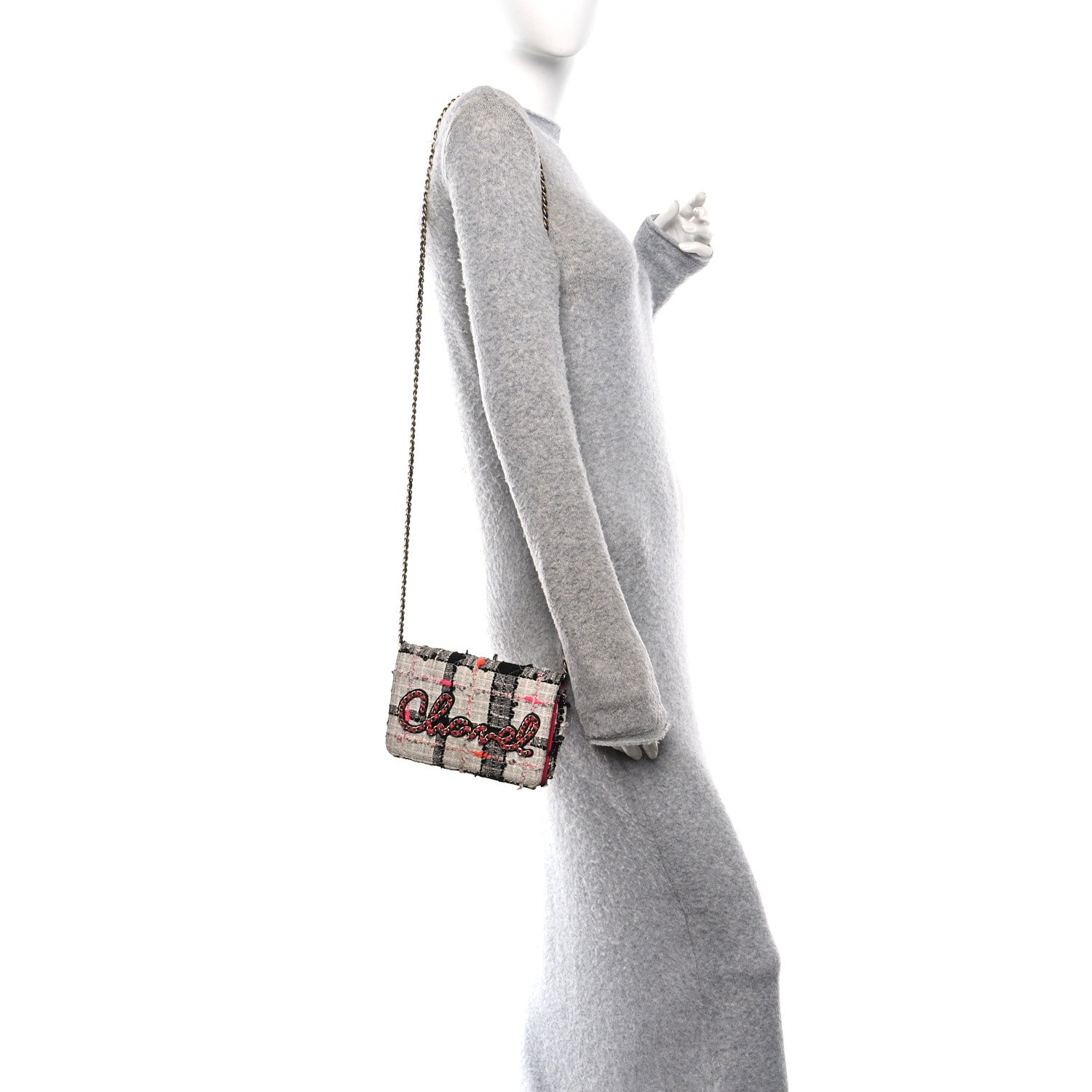 Tweed Calfskin Signe Wallet On Chain WOC Black Pink Orange