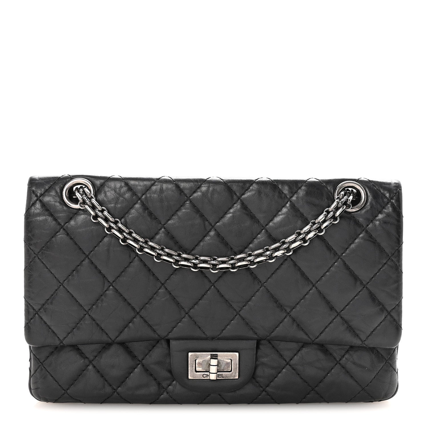 Aged Calfskin Quilted 2.55 Reissue 225 Flap Black
