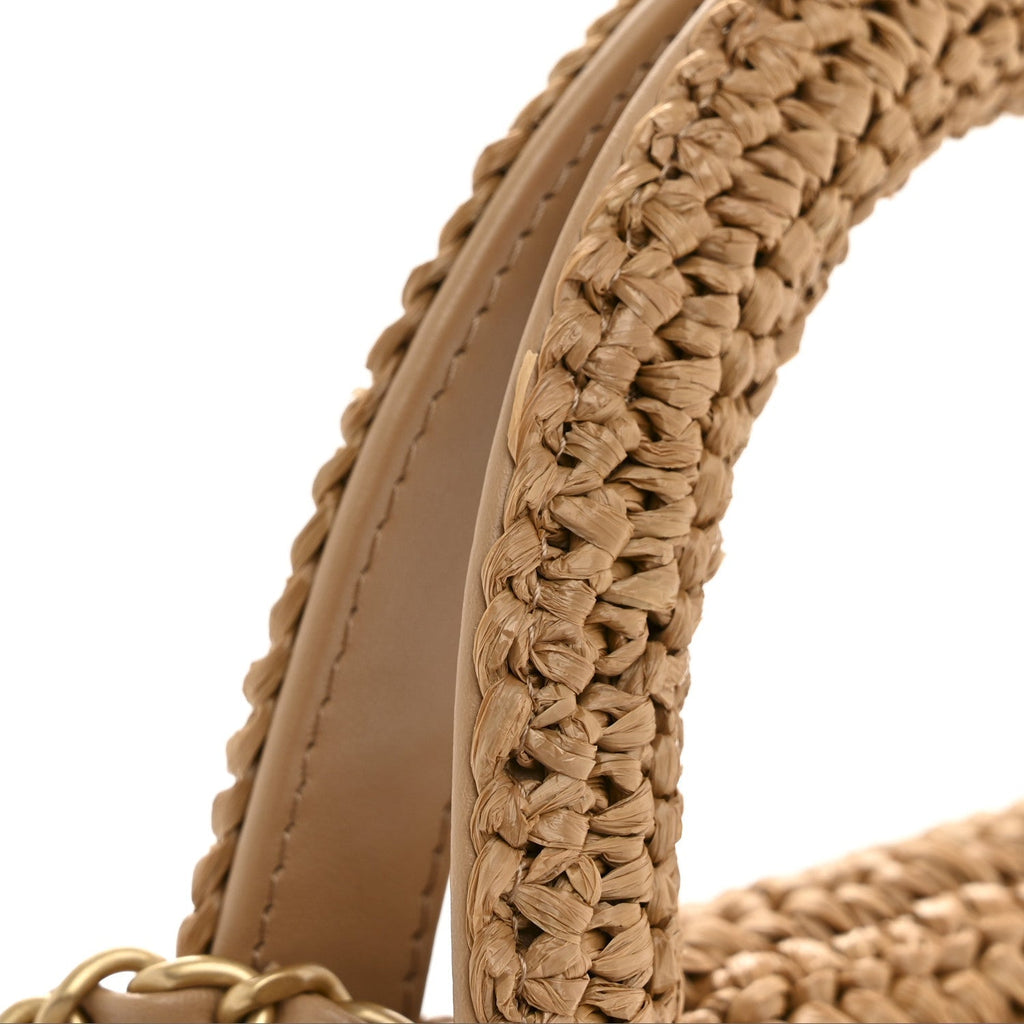 Braided Raffia Nano Kelly Flap Bag Dark Beige