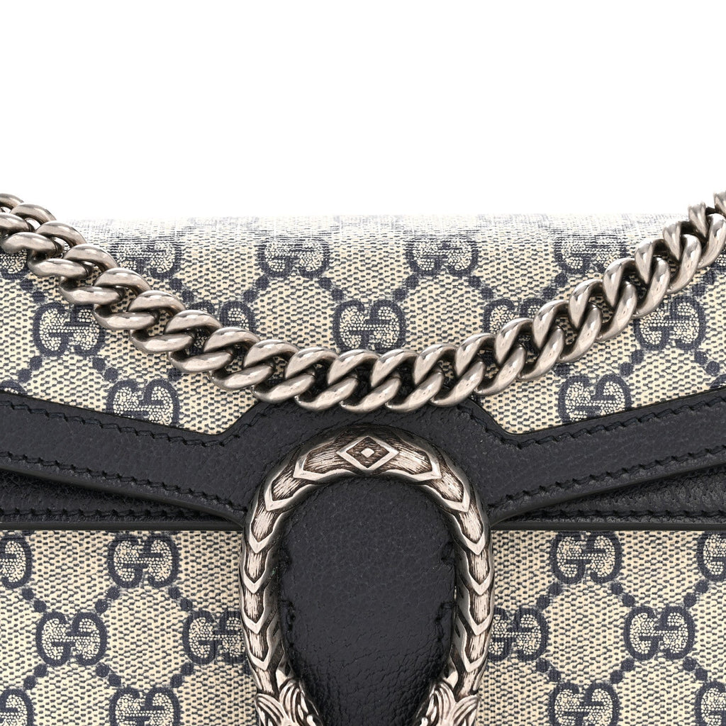 GG Supreme Monogram Textured Dollar Calfskin Small Rectangular Dionysus Shoulder Bag Beige Blue