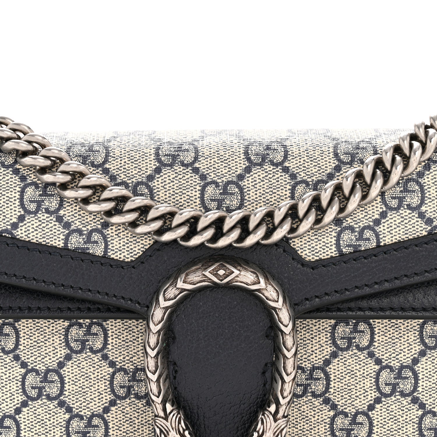 GG Supreme Monogram Textured Dollar Calfskin Small Rectangular Dionysus Shoulder Bag Beige Blue