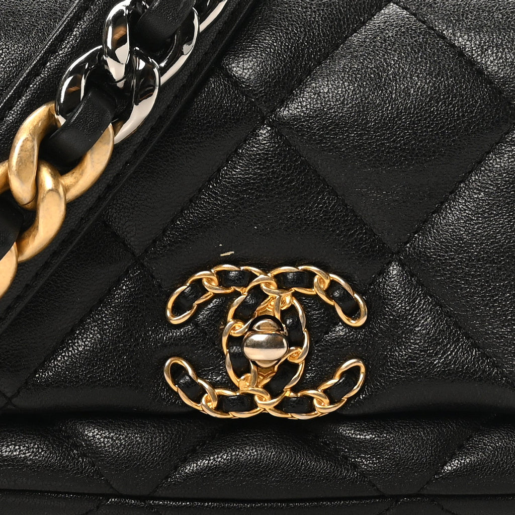 Goatskin Quilted Chanel 19 Waist Bag Black