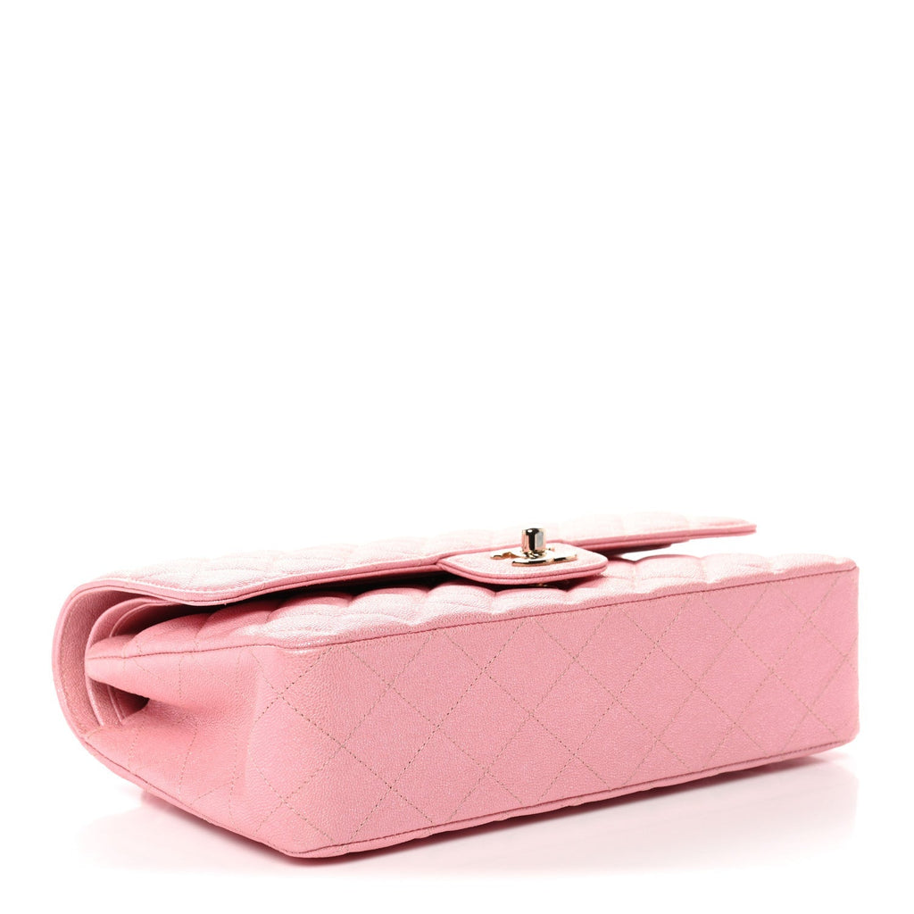Iridescent Caviar Quilted Medium Double Flap Rose Pink