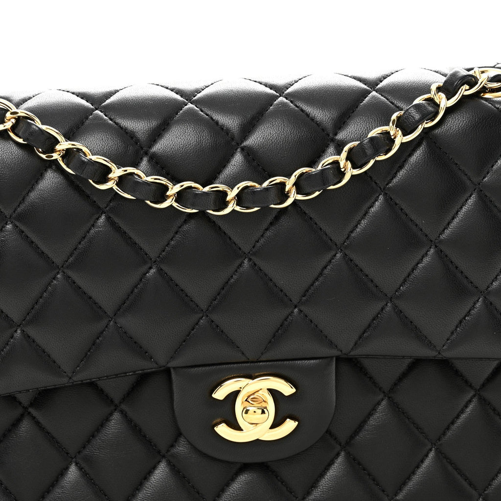 Lambskin Quilted Medium Double Flap Black
