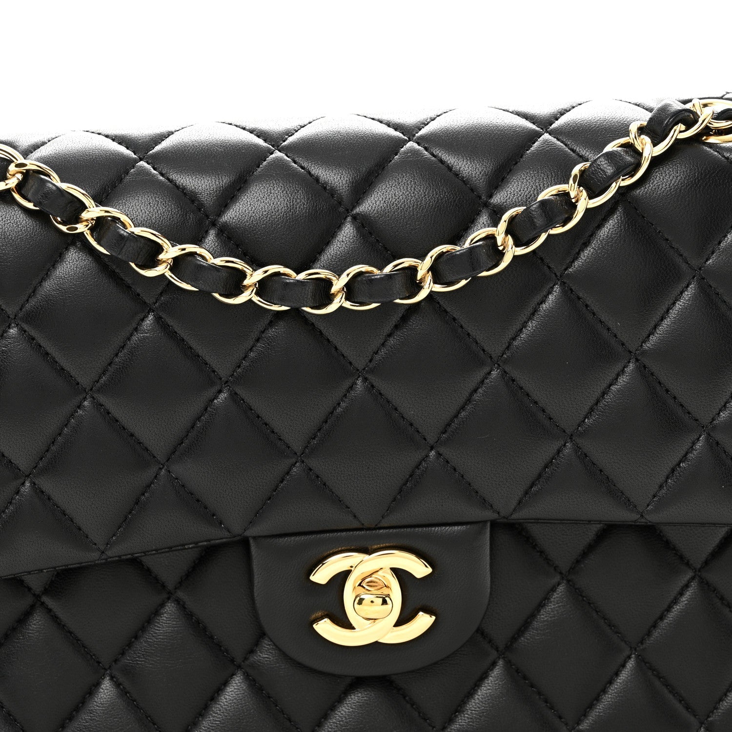 Lambskin Quilted Medium Double Flap Black