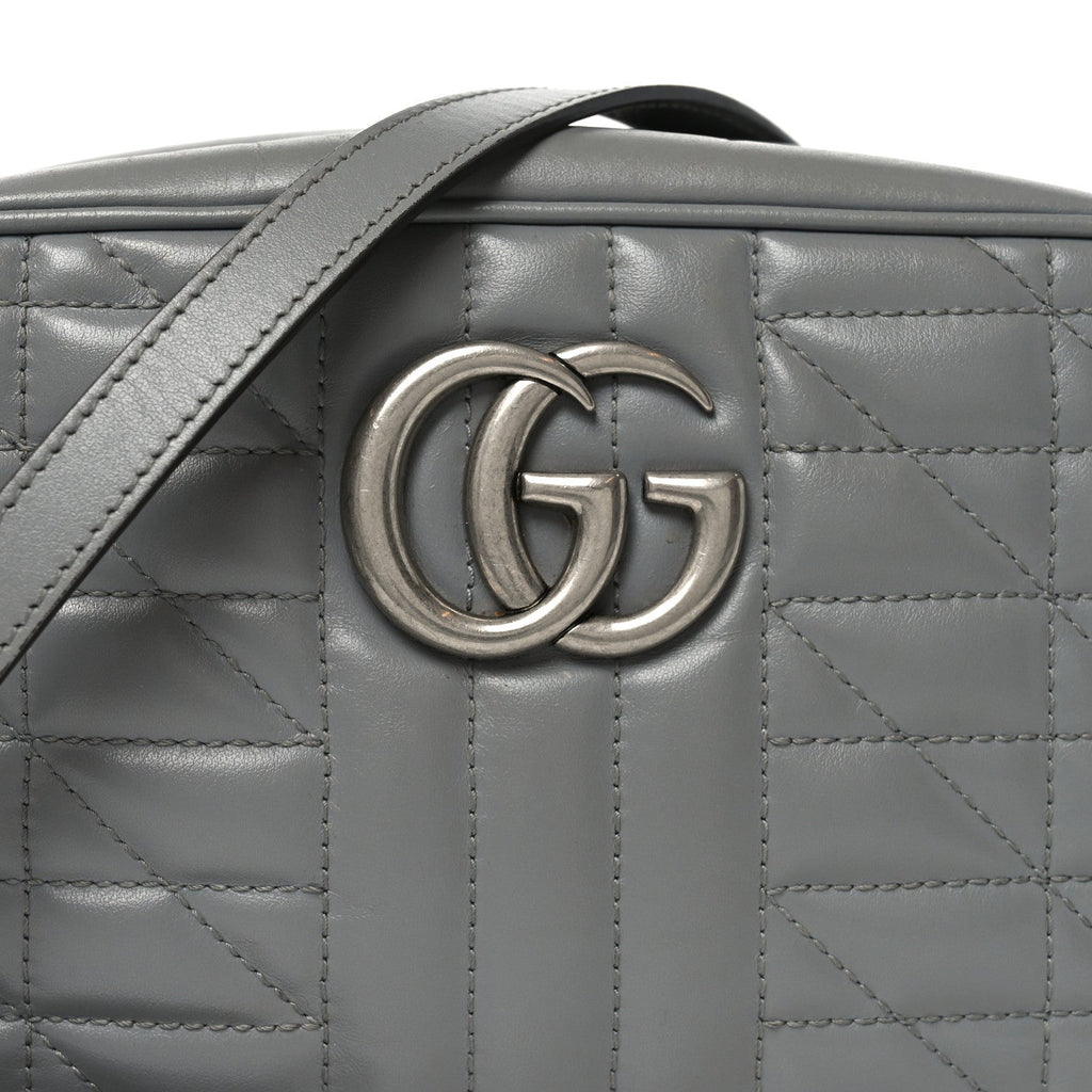 Calfskin Matelasse Aria Small GG Marmont Chain Shoulder Bag Deep Grey