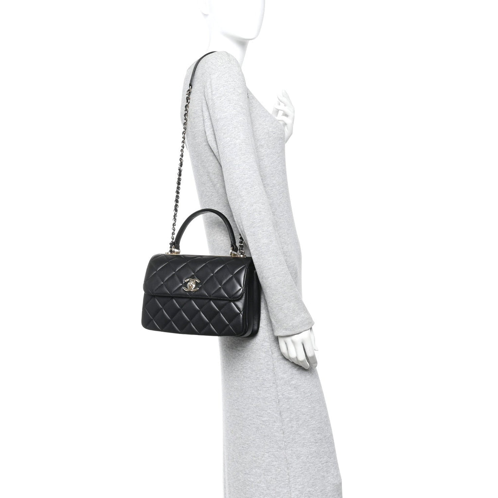 Lambskin Quilted Small Trendy CC Dual Handle Flap Bag Black