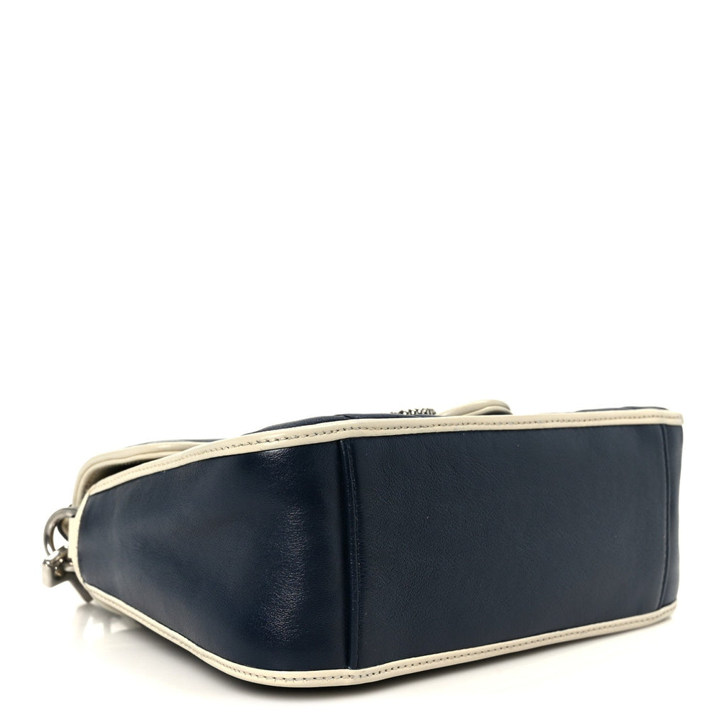 Vintage Effect Calfskin Matelasse Diagonal Mini Torchon GG Marmont Top Handle Shoulder Bag Blue Agata Mystic White
