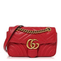 Calfskin Matelasse Small GG Marmont Shoulder Bag Hibiscus Red