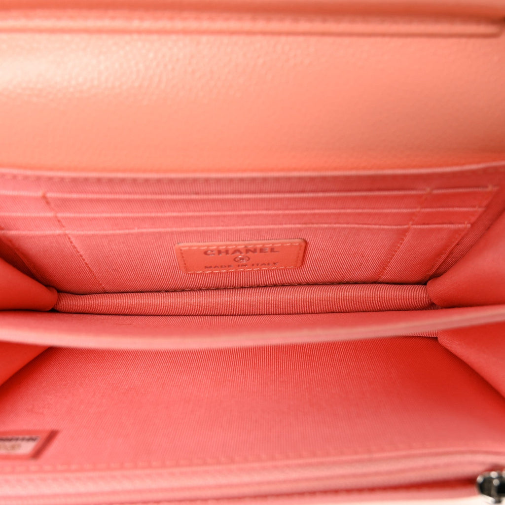 Caviar Quilted Mini Wallet On Chain WOC Coral