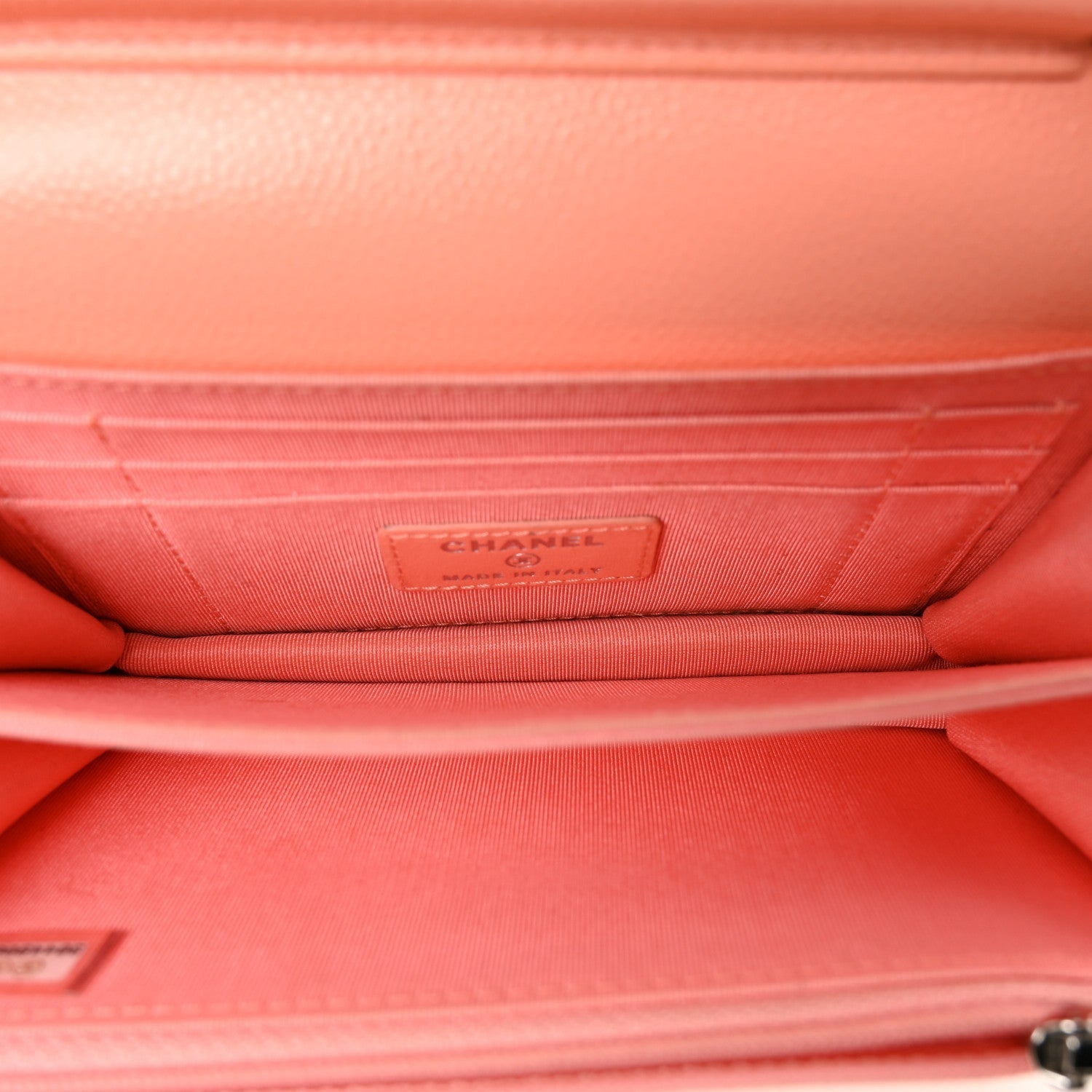 Caviar Quilted Mini Wallet On Chain WOC Coral