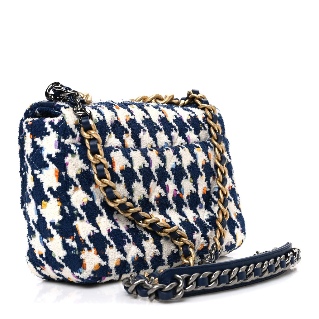 Tweed Quilted Medium Chanel 19 Flap Ecru Navy Blue Multicolor