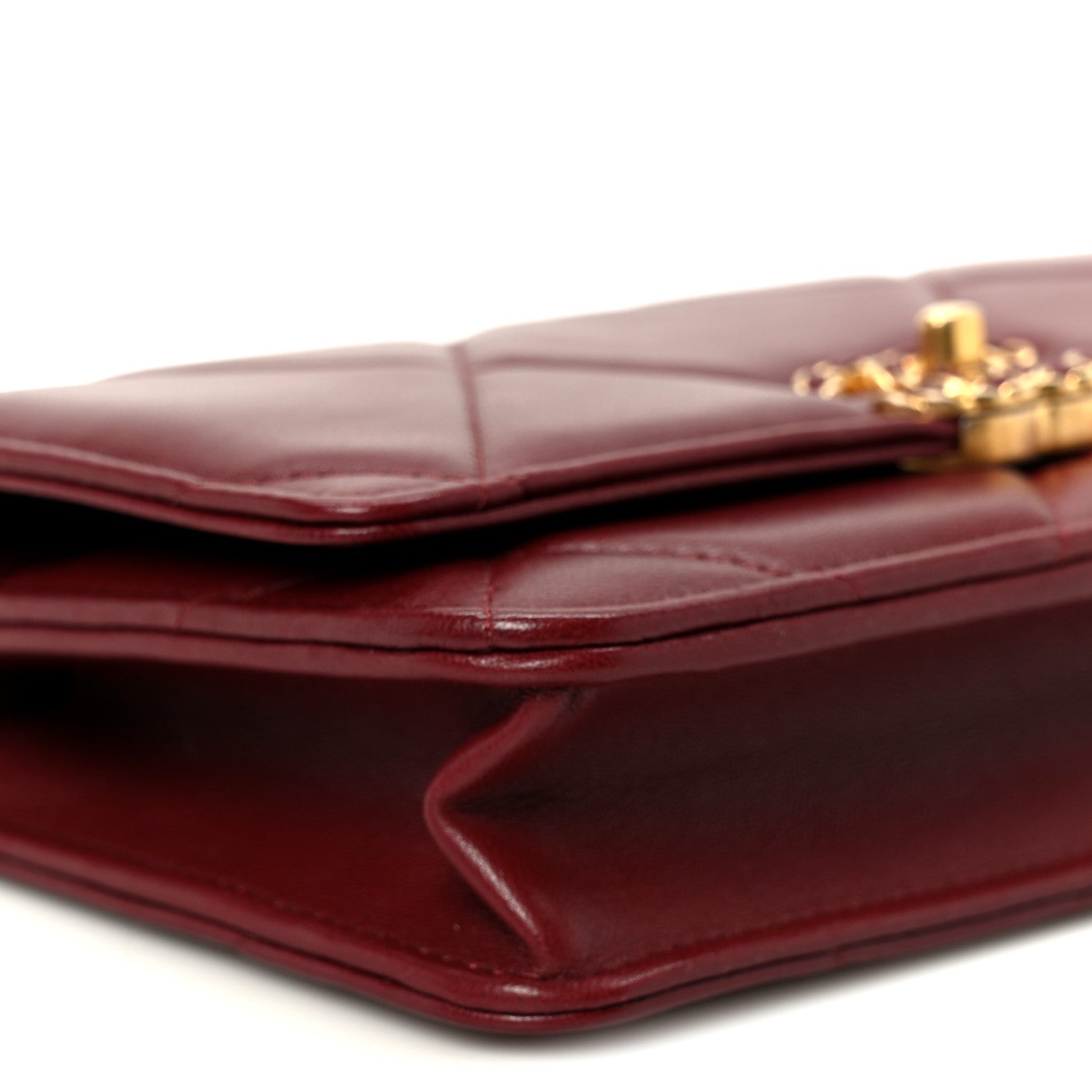 Lambskin Quilted Chanel 19 Wallet On Chain WOC Burgundy