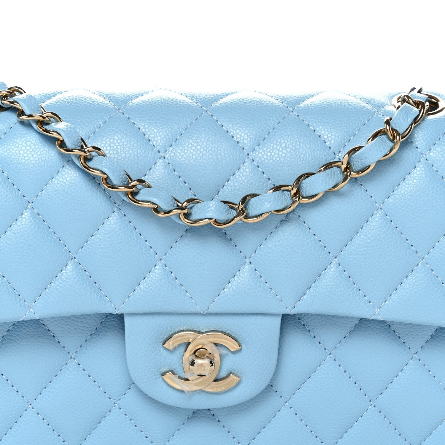 Caviar Quilted Small Double Flap Light Blue