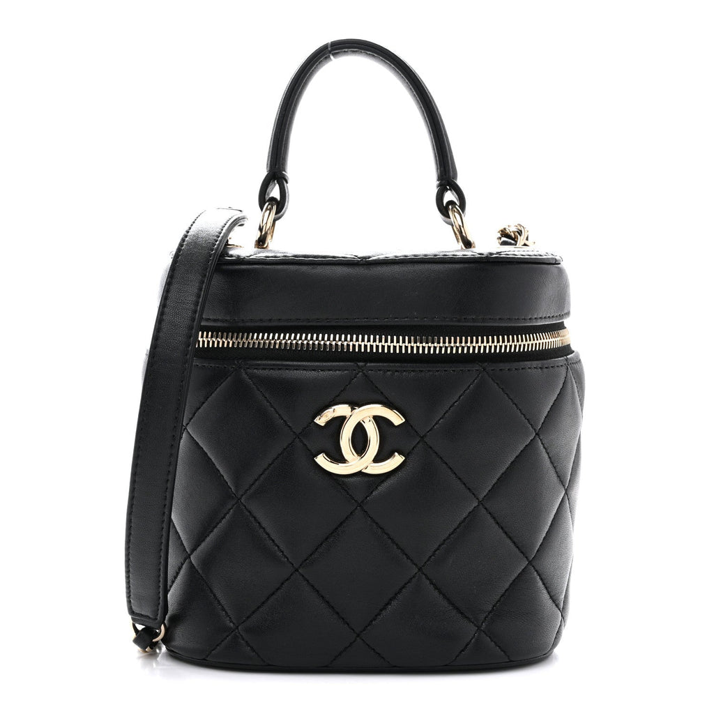 Lambskin Quilted Trendy Vanity Case Black