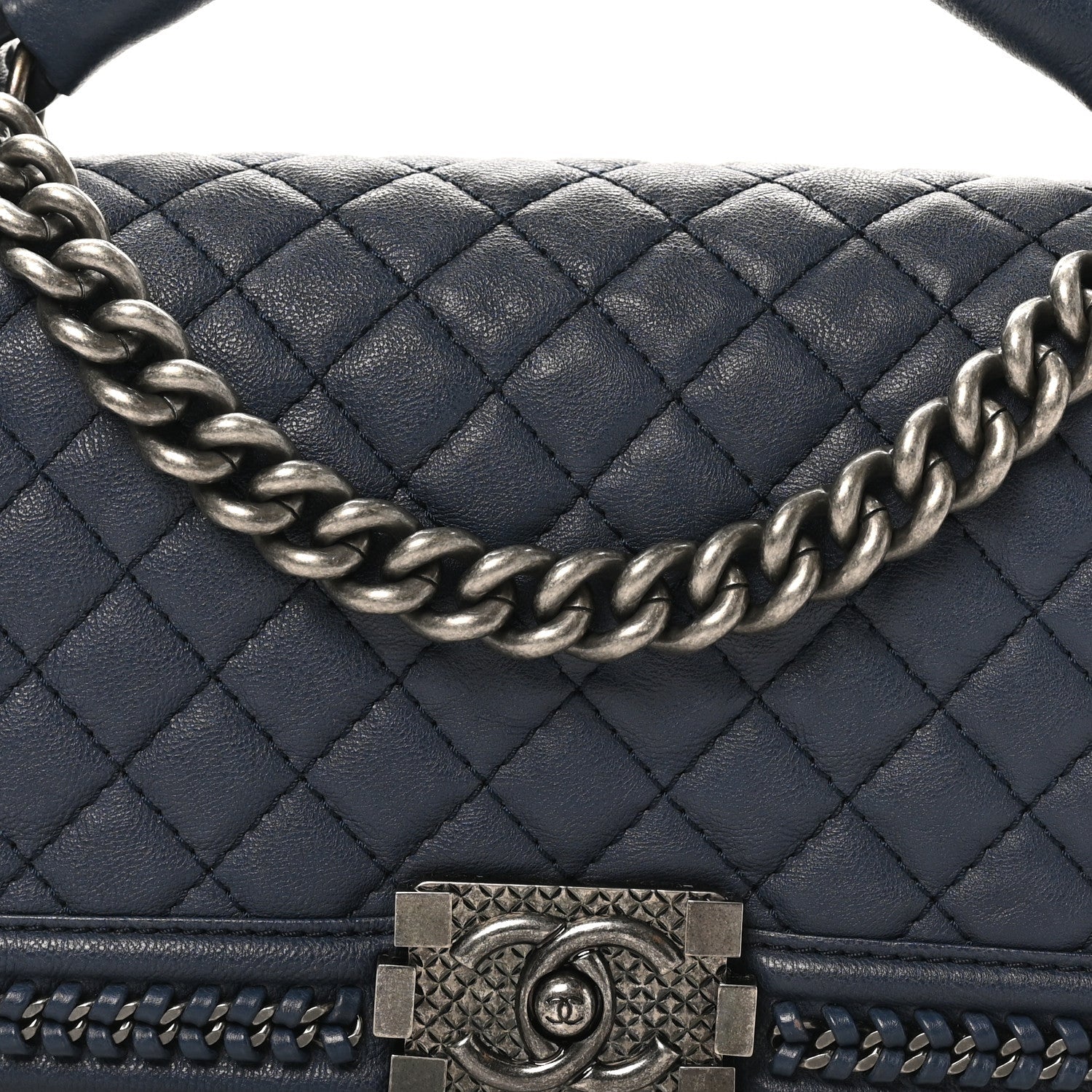 Calfskin Quilted Medium Top Handle Boy Flap Blue