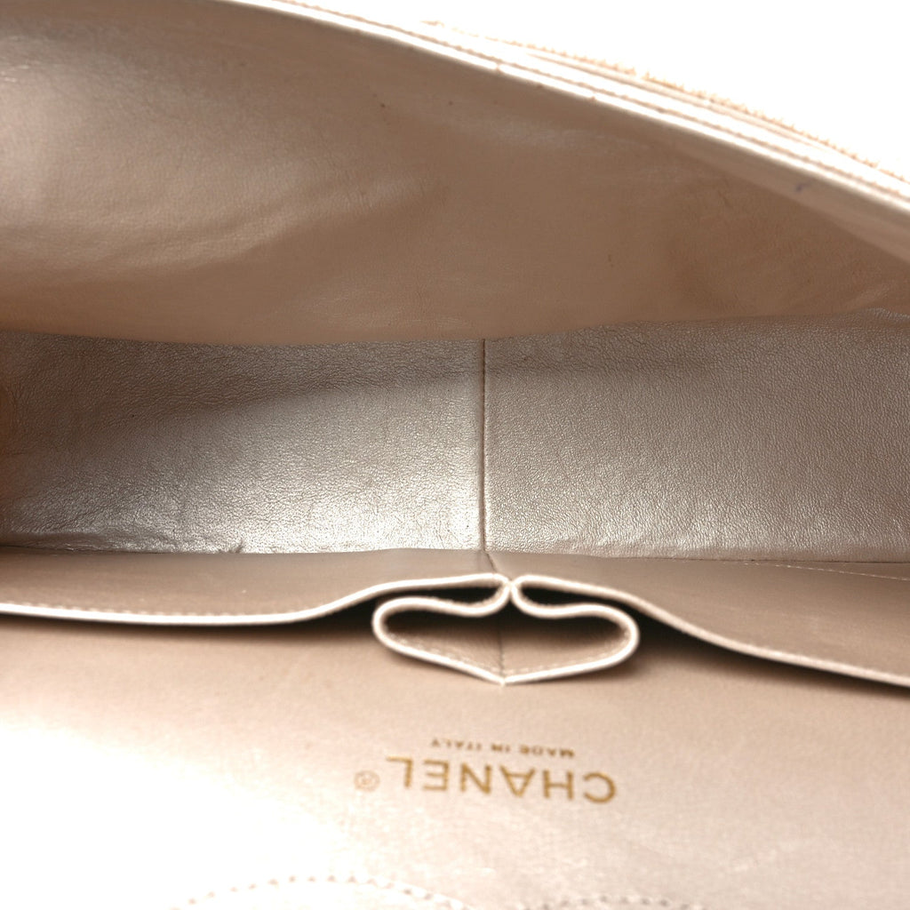 Iridescent Caviar Quilted Jumbo Double Flap Beige
