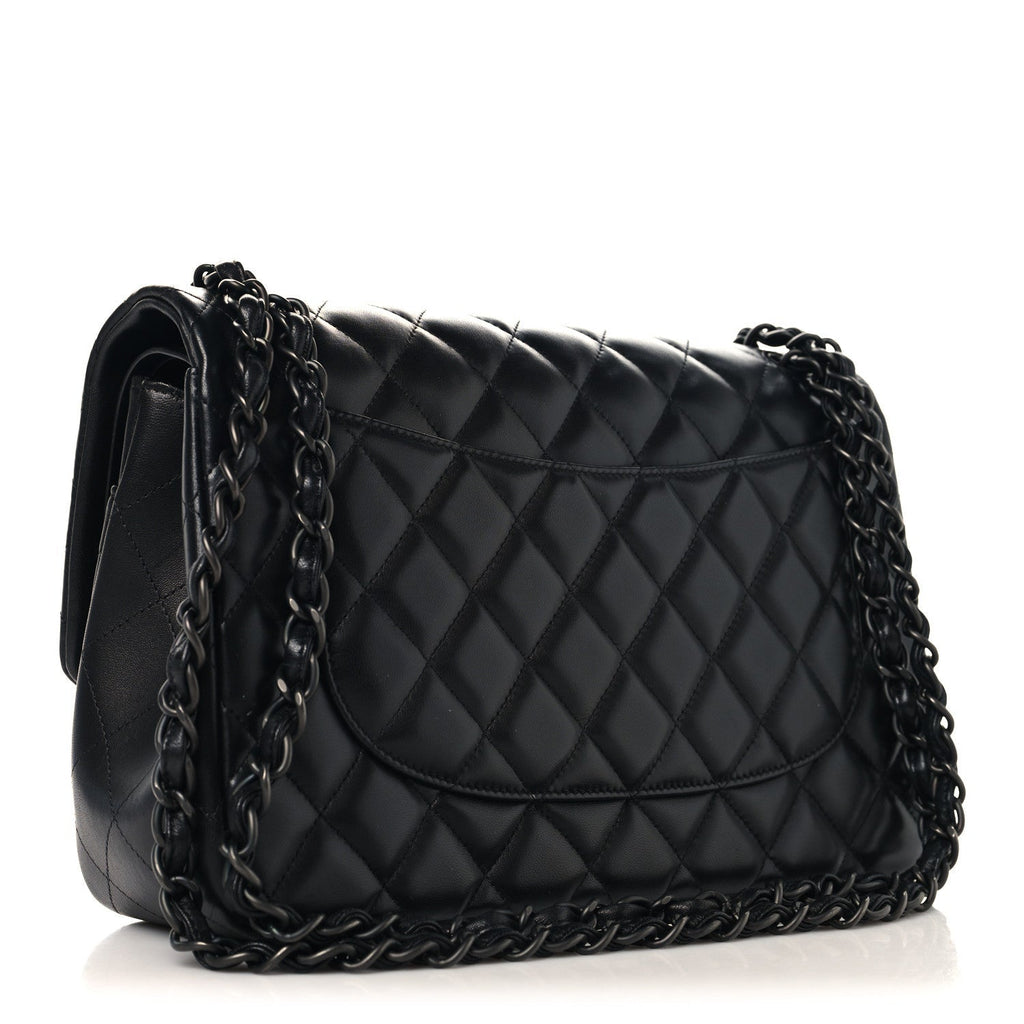 Lambskin Quilted Jumbo Double Flap So Black