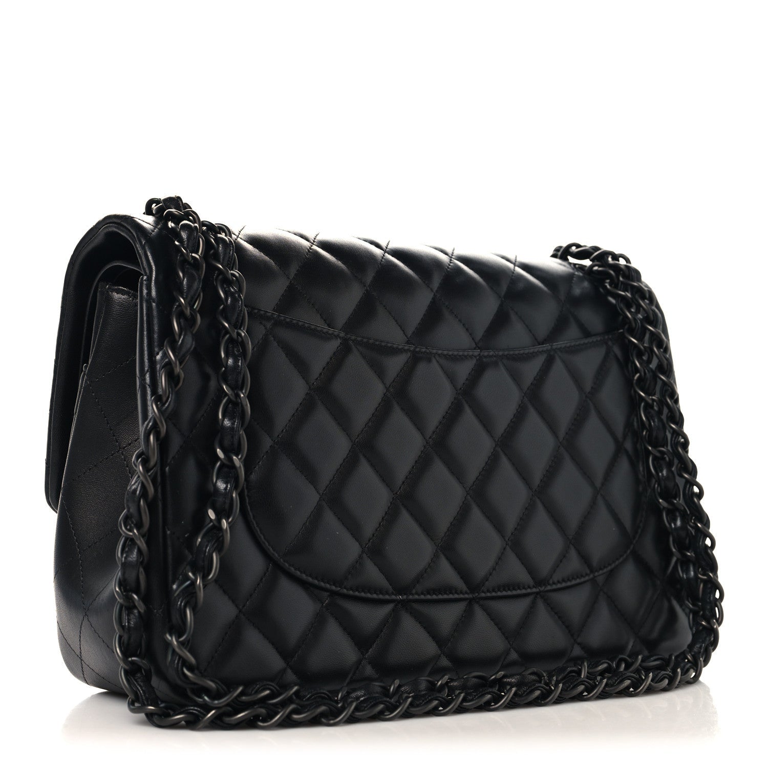 Lambskin Quilted Jumbo Double Flap So Black
