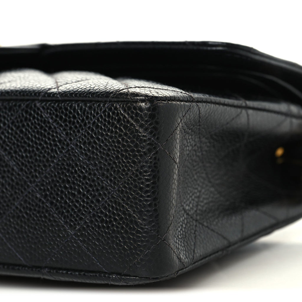 Caviar Quilted Medium Double Flap Black