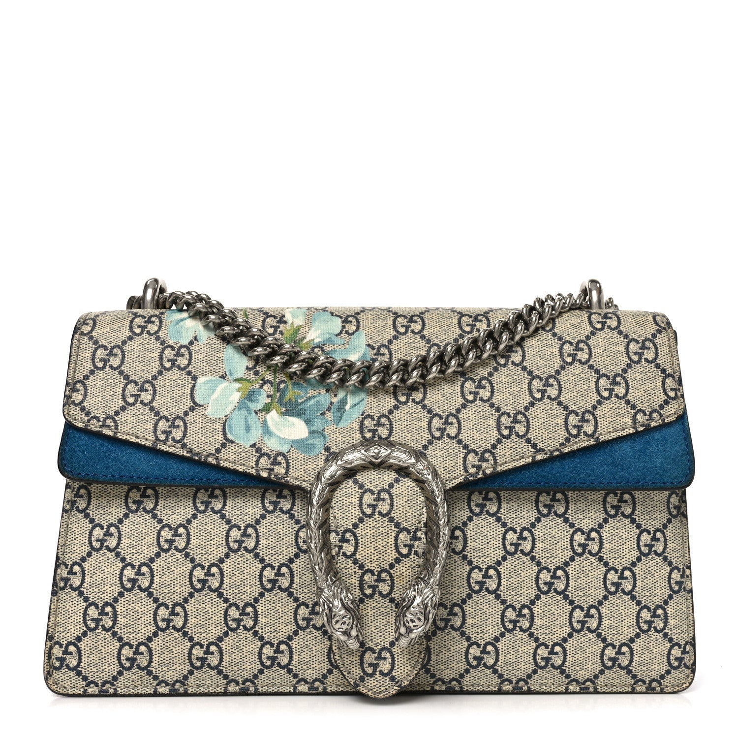 GG Supreme Monogram Blooms Small Dionysus Shoulder Bag Beige Navy Vintage Blue