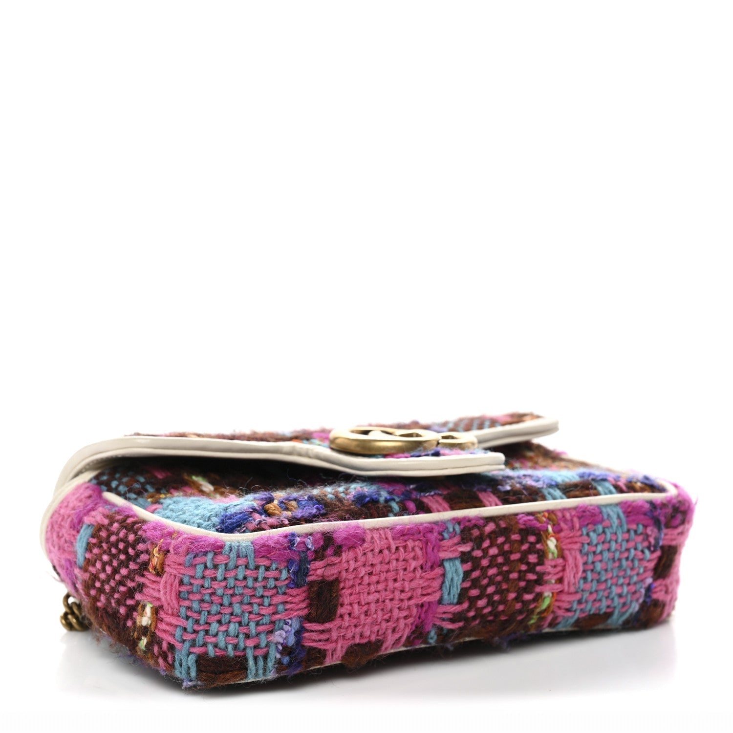 Tweed Calfskin Spicy Check Super Mini GG Marmont Shoulder Bag Pink Multicolor Mystic White