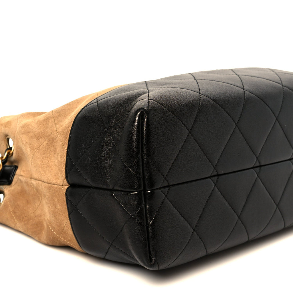 Suede Calfskin Shiny Lambskin Quilted Small Coco Base Shopping Bag Beige Black