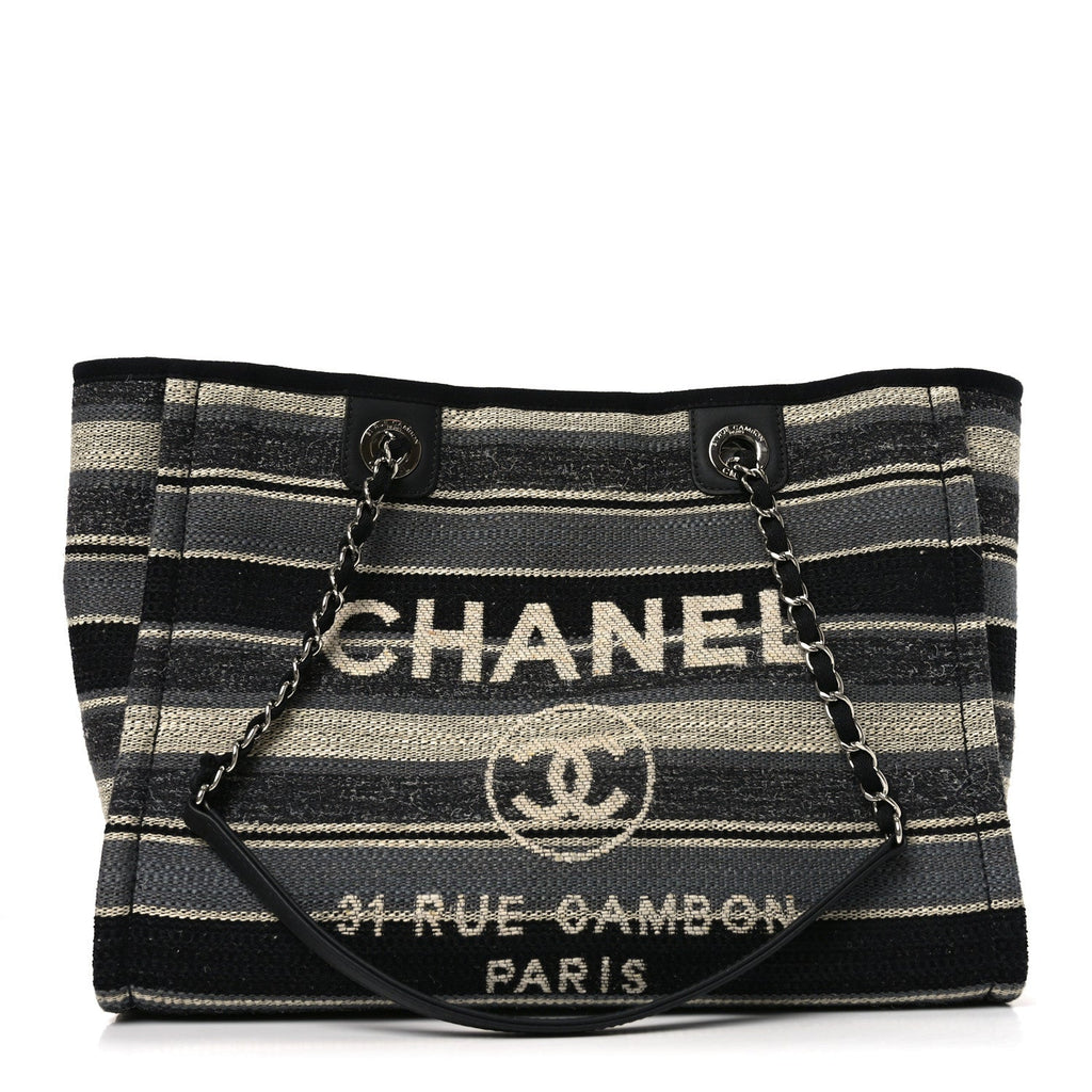 Striped Canvas Small Deauville Tote Dark Grey