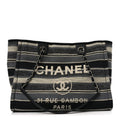 Striped Canvas Small Deauville Tote Dark Grey