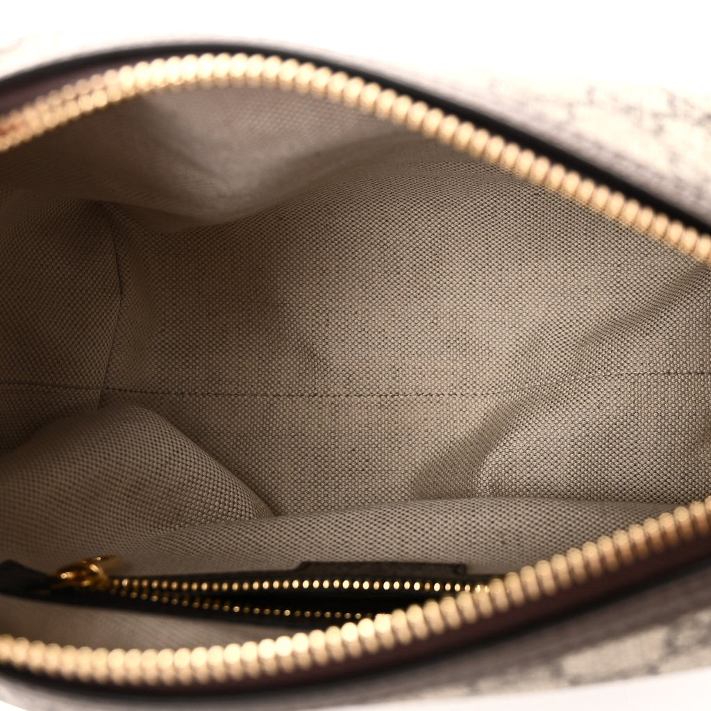 GG Supreme Monogram Textured Calfskin Web Super Mini Ophidia Shoulder Bag Beige Ebony New Acero
