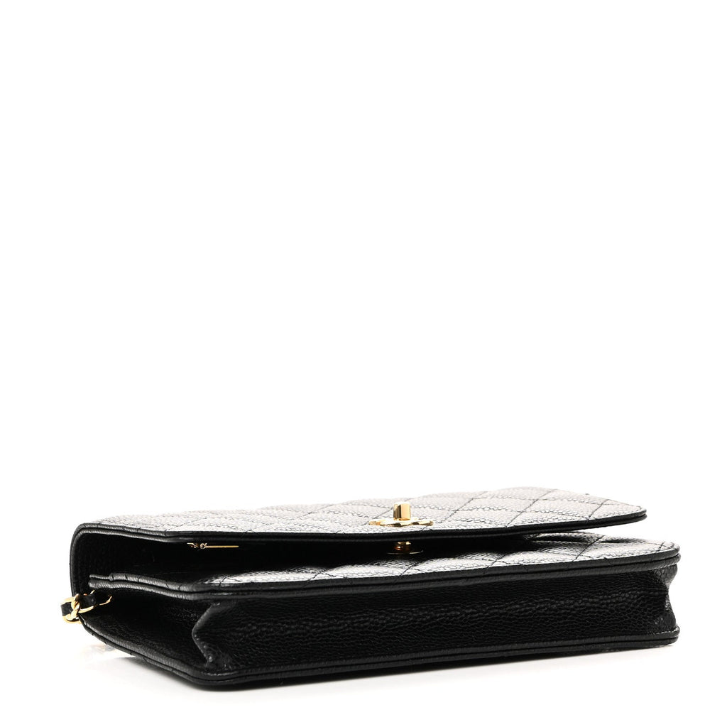 Caviar Quilted CC Turnlock Wallet On Chain WOC Black