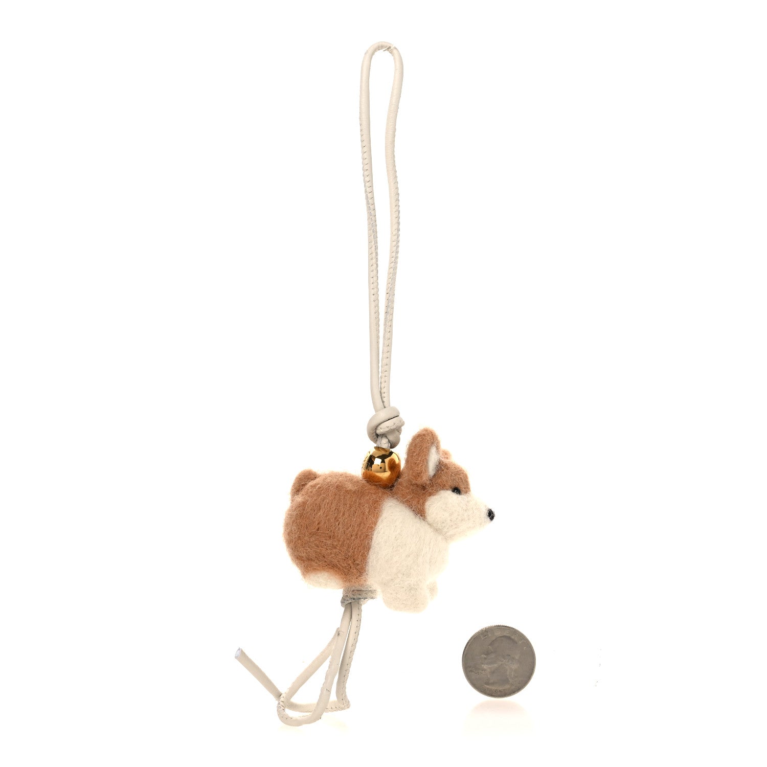 Calfskin Felt Corgi Bag Charm Soft Soft White Orange
