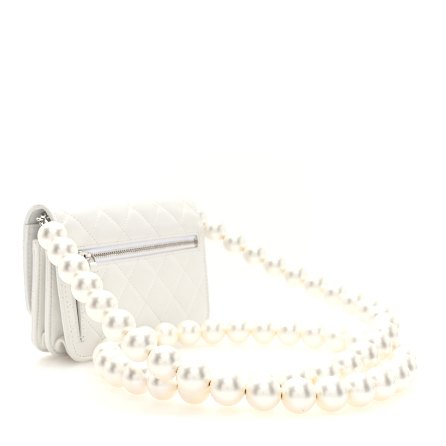 Lambskin Quilted Mini Pearl Wallet On Chain WOC White