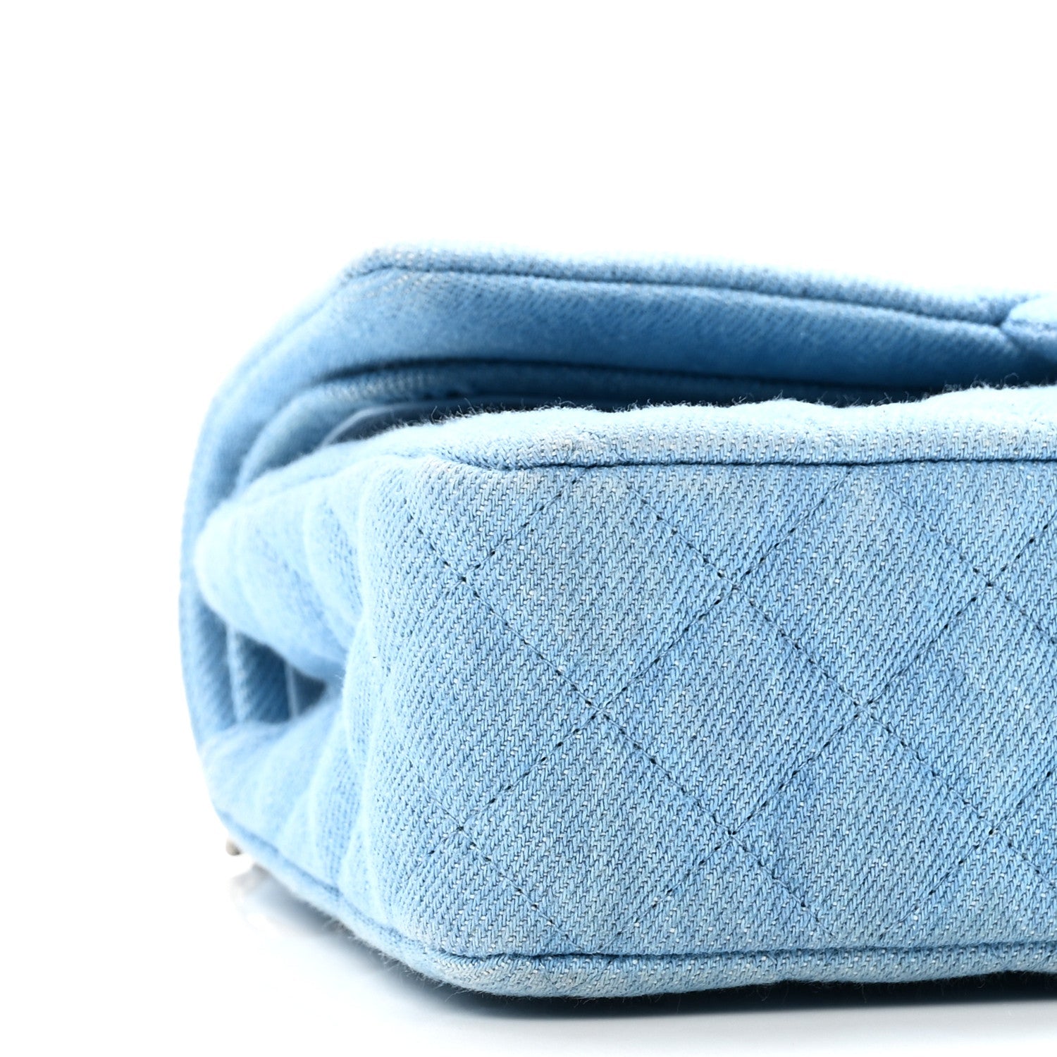 Denim Quilted Medium Double Flap Light Blue