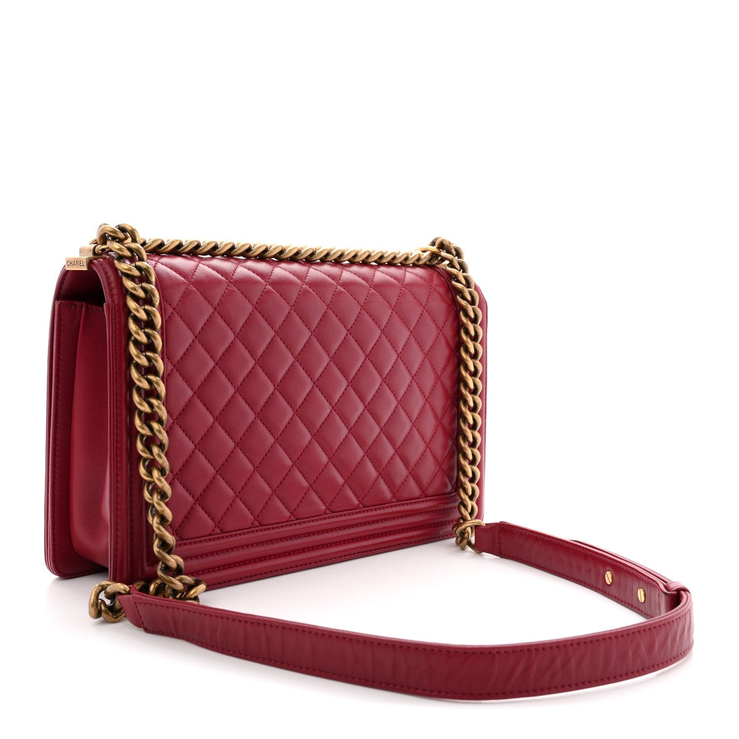 Lambskin Quilted New Medium Boy Flap Dark Red