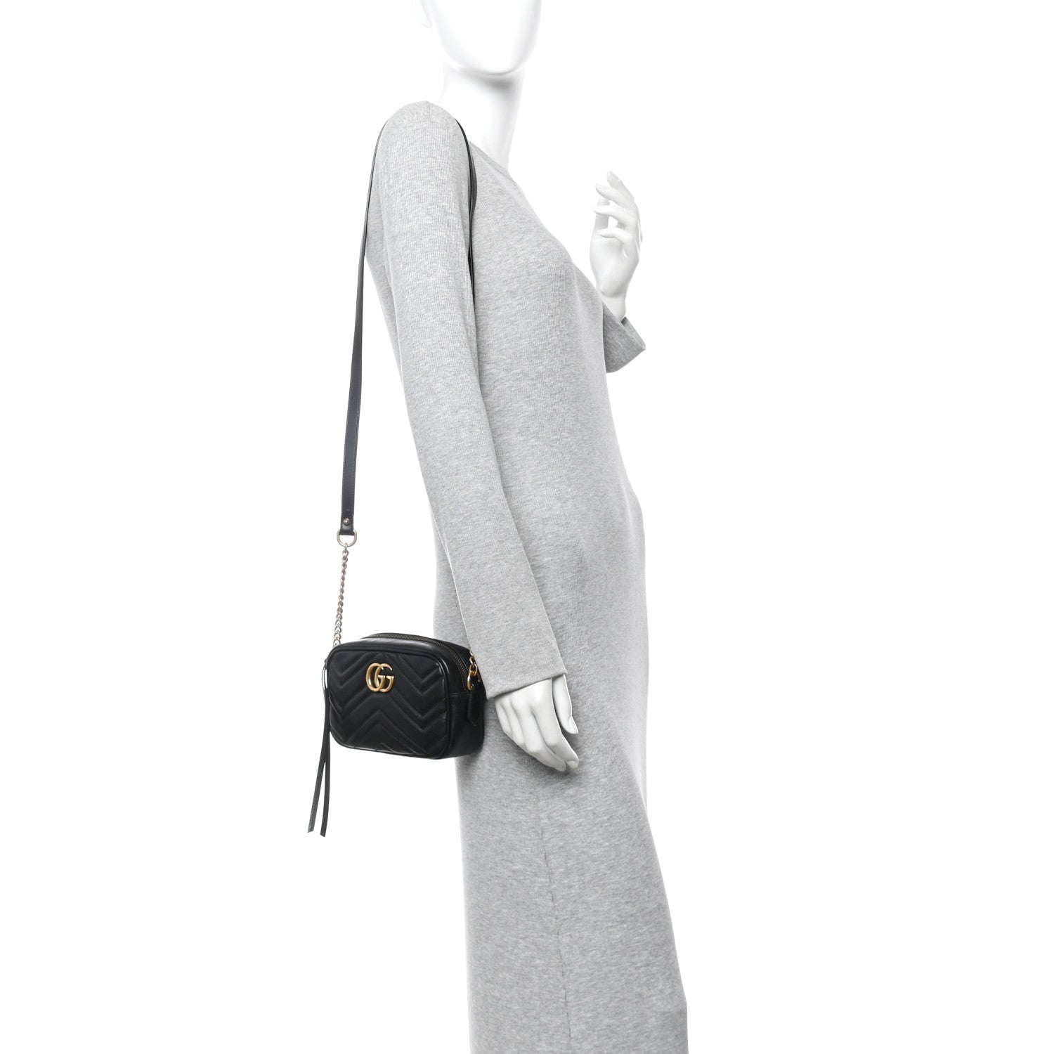 Calfskin Matelasse Mini GG Marmont Chain Shoulder Bag Black