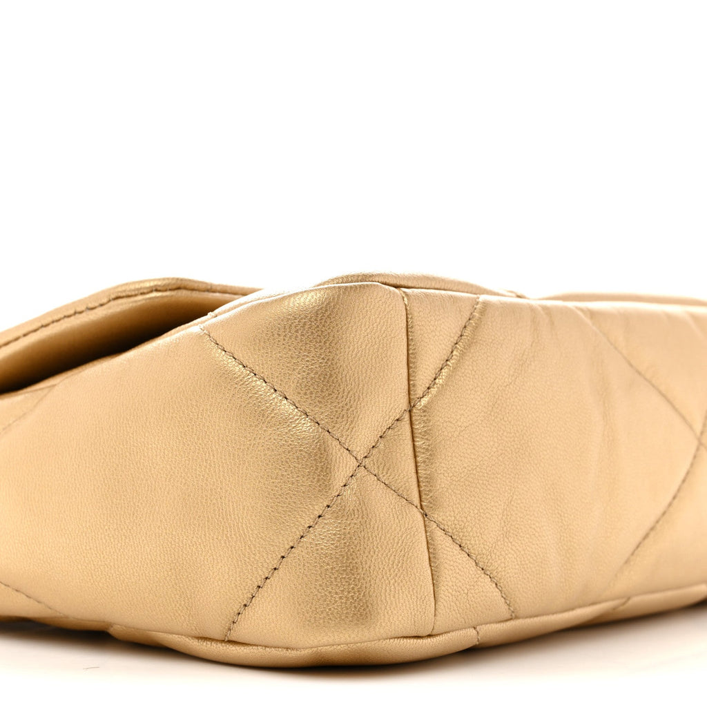 Metallic Goatskin Quilted Medium Chanel 19 Flap Gold