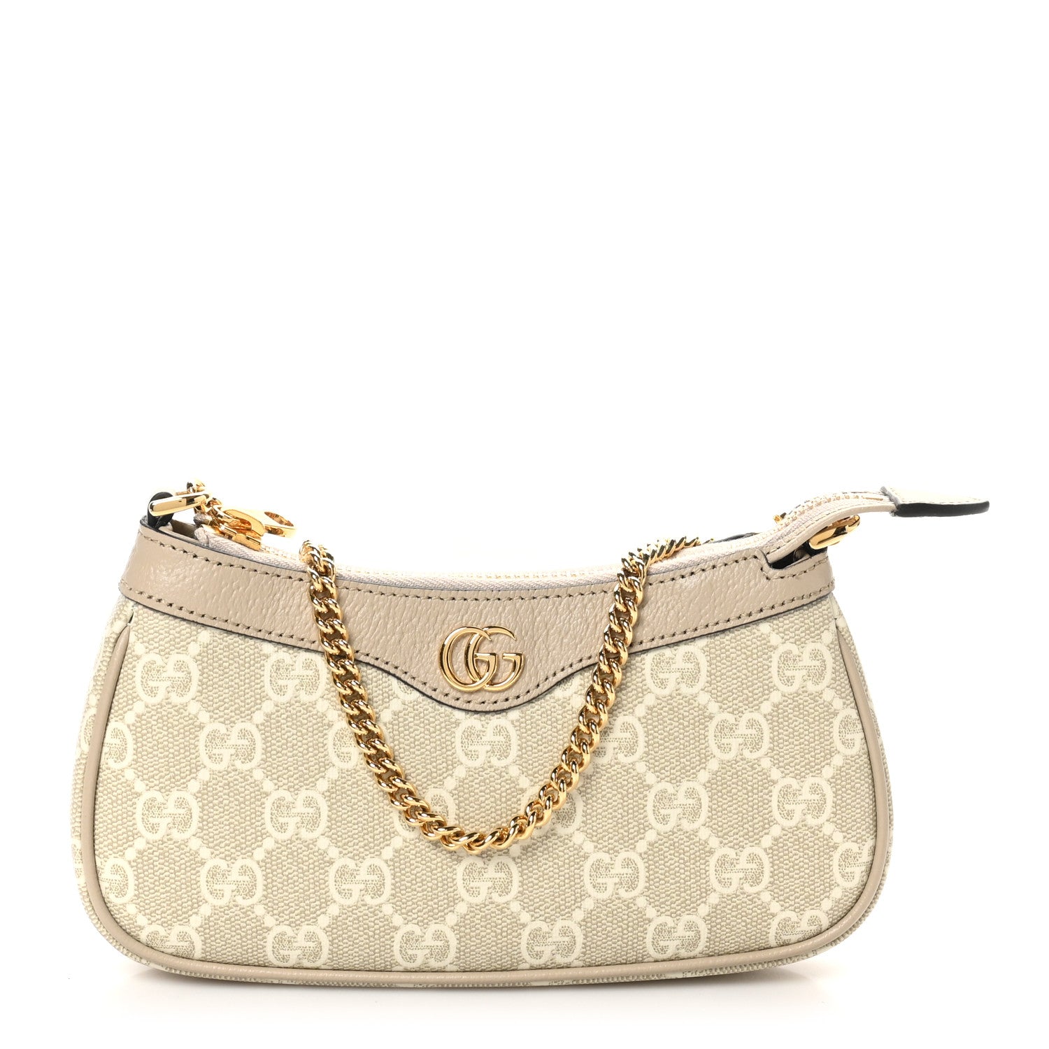 GG Supreme Monogram Textured Dollar Calfskin Web Mini Ophidia GG Handbag Beige Mystic White Oatmeal