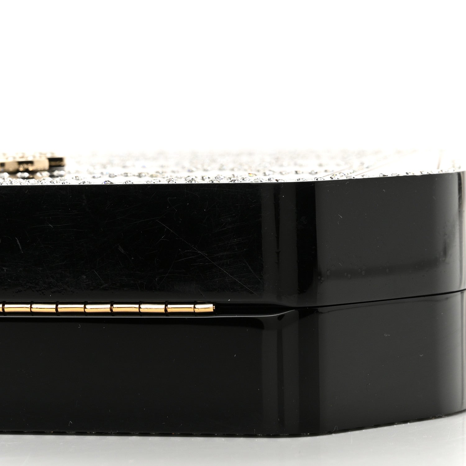 Plexiglass Crystal Quilted Minaudiere Clutch Black White