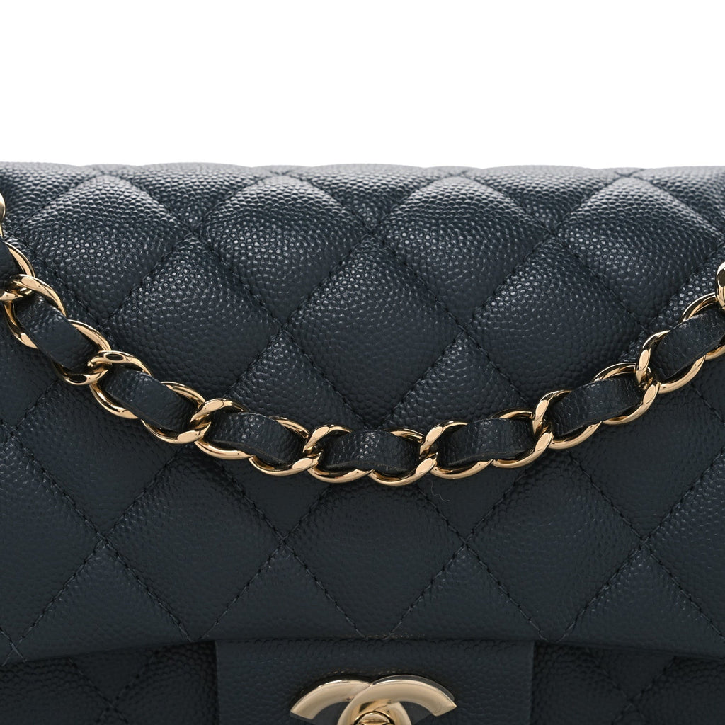Caviar Quilted Small Double Flap Dark Grey